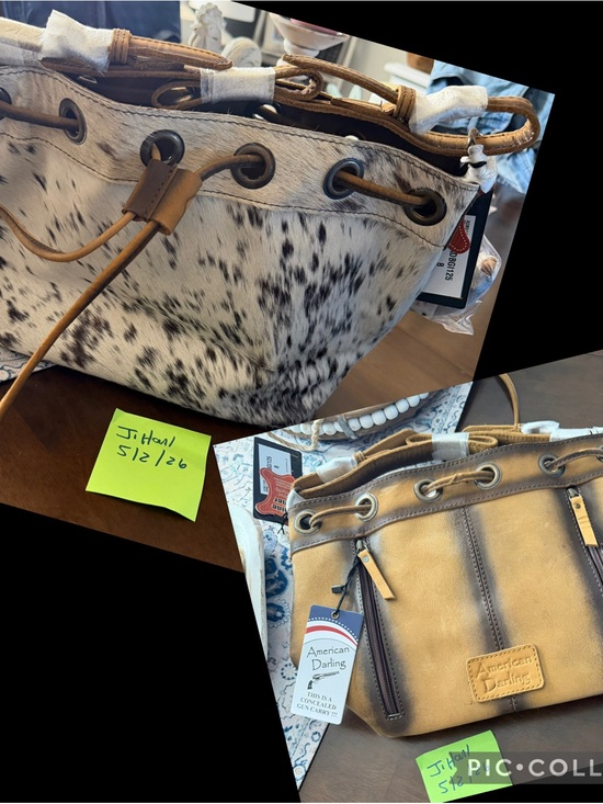 American Darling Handbags - American Darling CC White & Brown Speckled Bucket Tote
